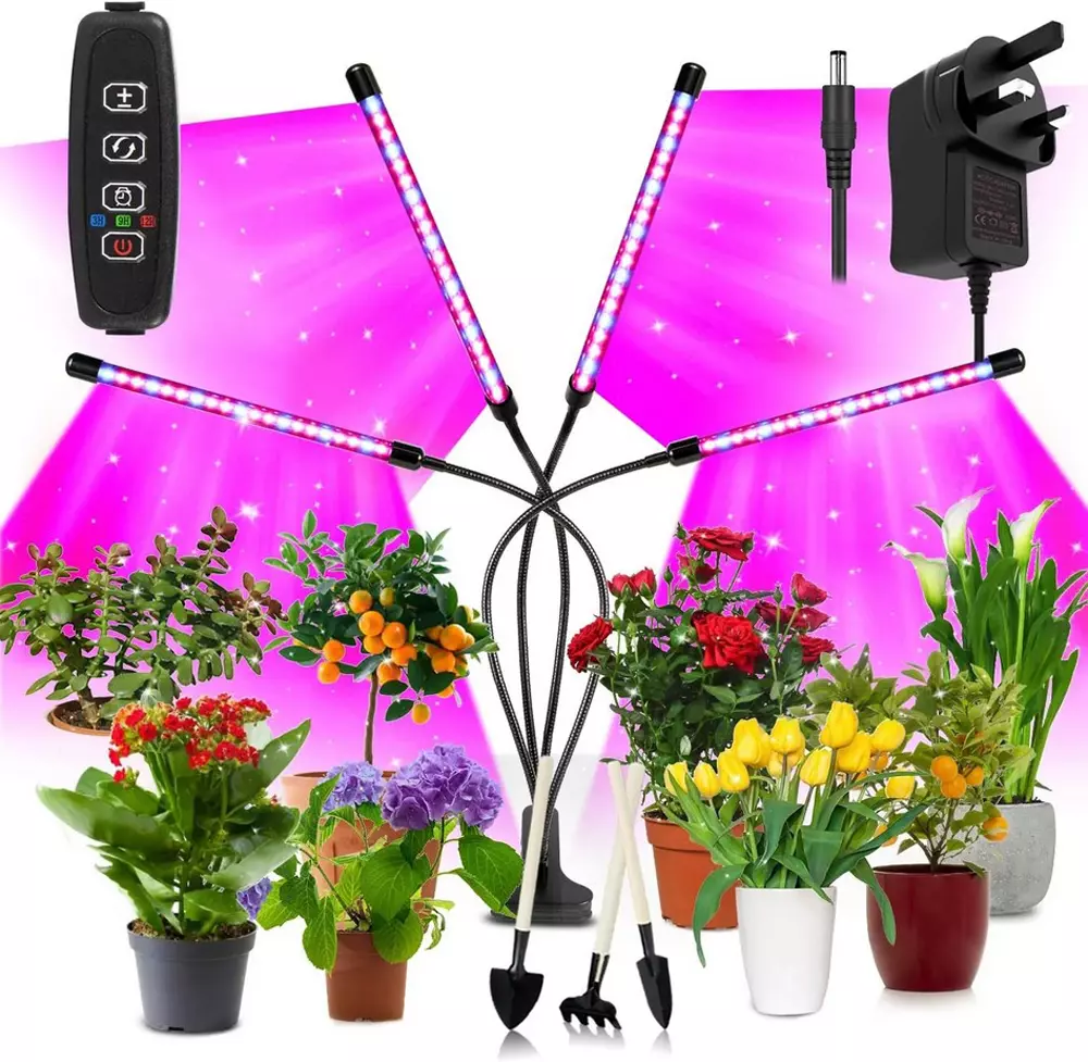 LAMPA DO DOŚWIETLANIA ROŚLIN Z KLIPSEM 4 GŁOWA GROW LED LIGHT NA WZROST PROGRAMATOR CZASOWY