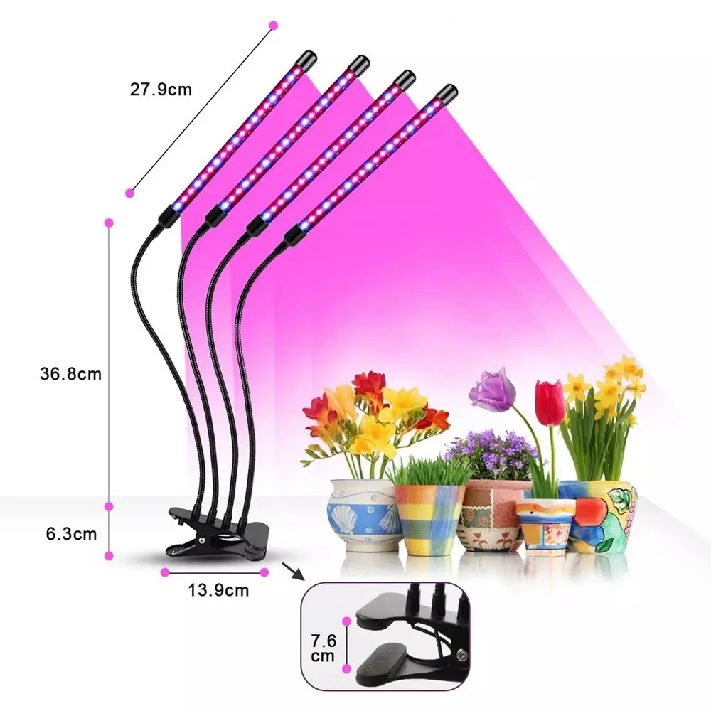 wymiary 4 głowa lampa grow led do uprawy roślin klips programator